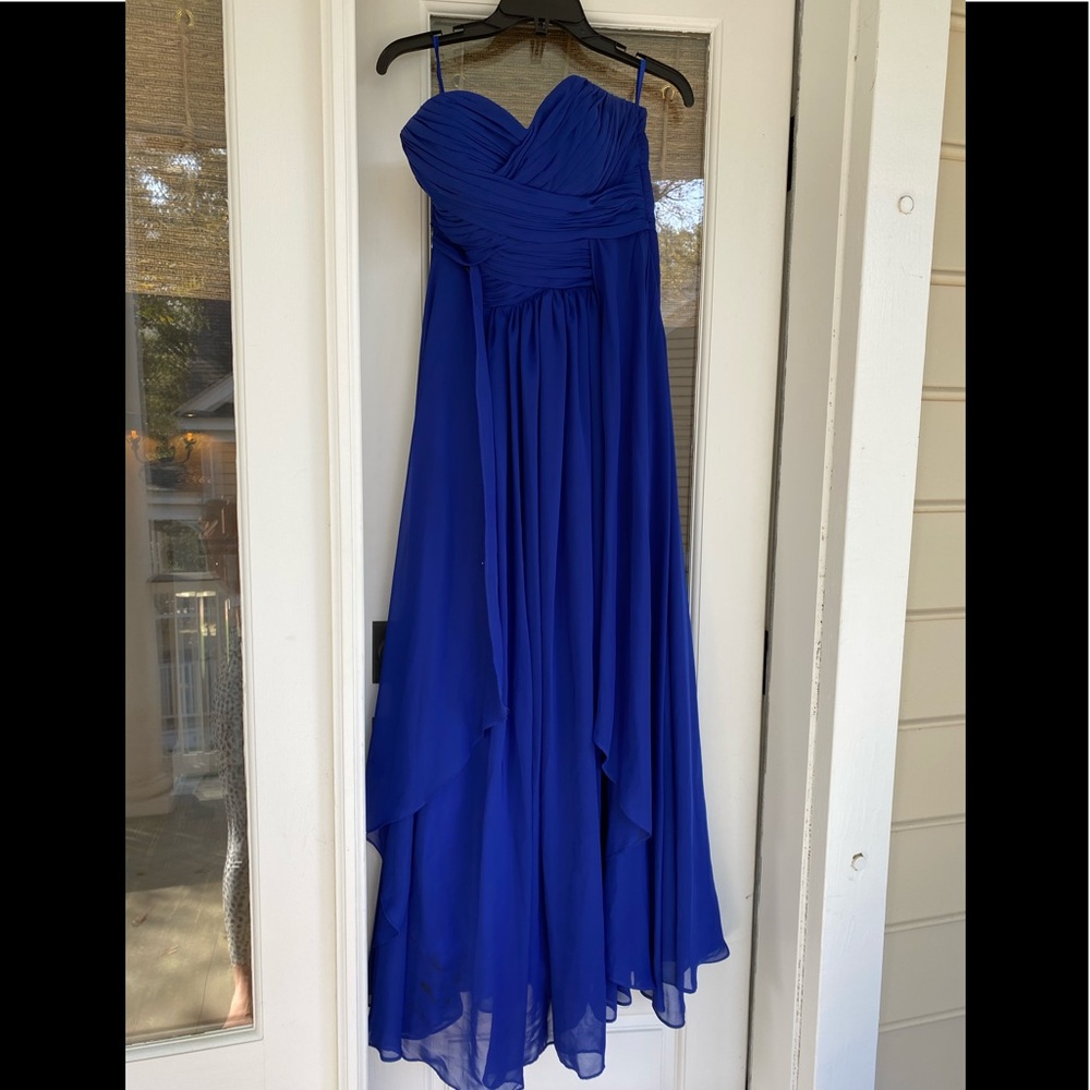 Navy blue long strapless dress